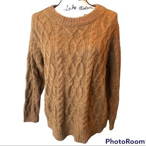 Treasure & Bond Tan Metallic Cable Knit Crew Neck Sweater